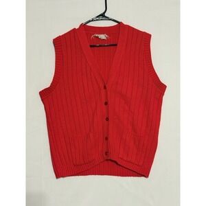 Vintage Kate collins Made In USA Red Knit Sweater Vest Womens Large 90s Ribbed